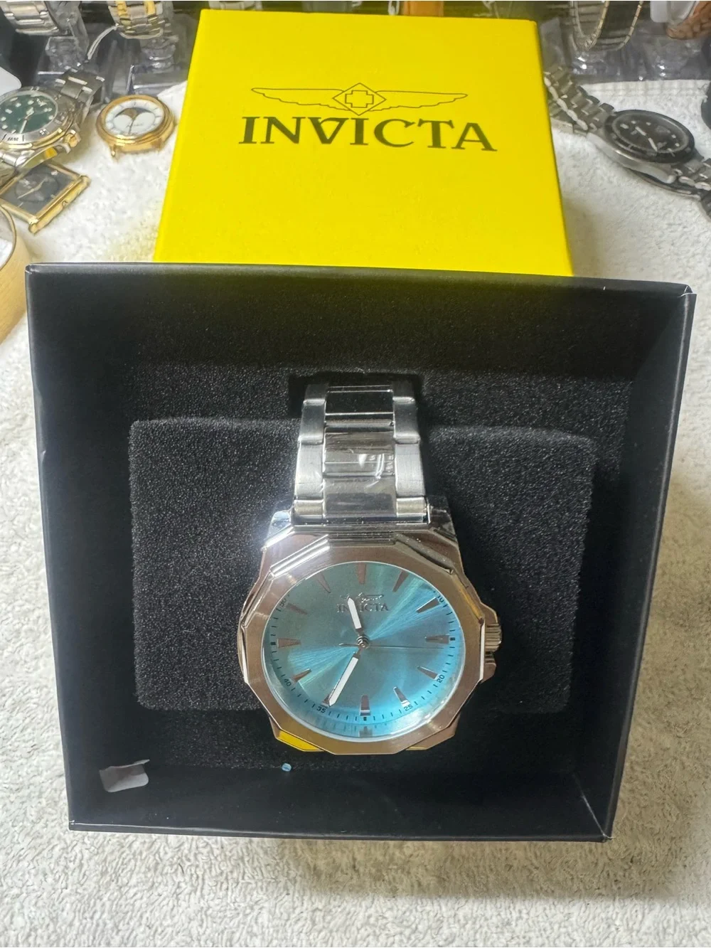 #163 Invicta Silver Case Watch with Turquoise Blue Dial
